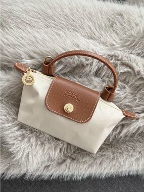 Longchamp Mini Top-Handle Bag in Cream and Brown